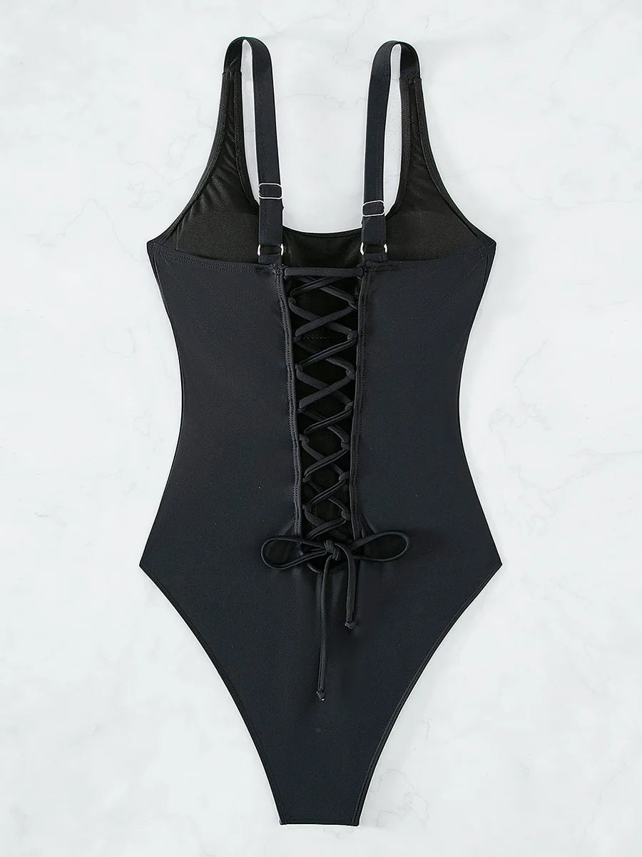 S - XXL Sexy Criss Cross Backless Women Swimwear One Piece Swimsuit Female High Leg Cut Monokini Bather Bathing Suit Swim Lady
