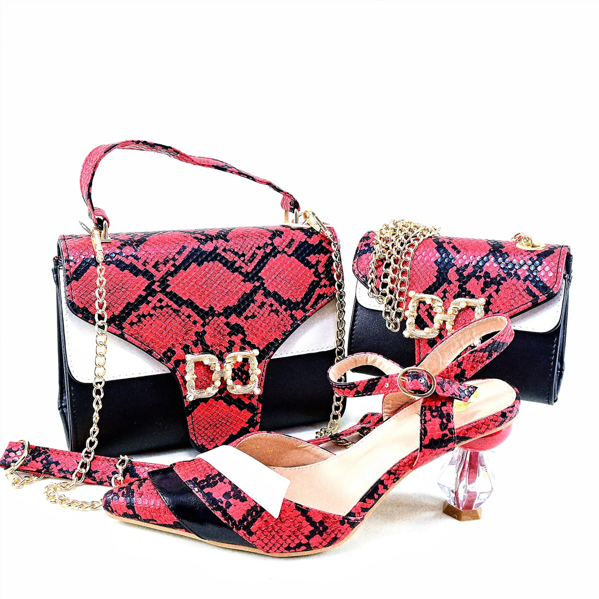 Doershow African fashion Italian Shoes And Bag Sets For Evening Party With Stones fuchsia Italian Handbags Match Bags!HRT1-38