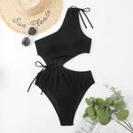 One Shoulder Women's Swimsuit One Piece Cut Out Sexy Swimwear Women 2022 Textured Monokini Solid Bathing Suit Beach Wear Purple