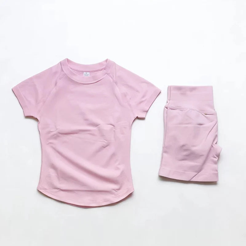 Impact Yoga Suit 2PCS Yoga Set Workout Sets Women Sportswear Gym Clothing Fitness Short Sleeve High Waist Shorts Sports Suits