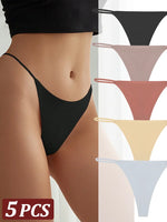 5PCS Seamless Thong Women Invisible Thin Strap Low Waist High Stretch Flexibility Panties Sexy Underwear Ladies Briefs T-back