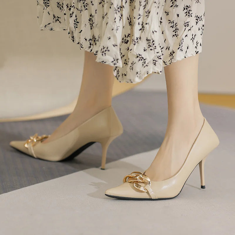 Women Pumps Luxury Female High Heels Metal Pointed Toe Professional Dress Party Ladies Office Shoe 2021Summer Fashion Large Size