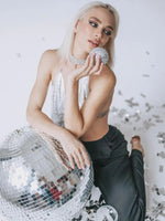 DEKA Bling Bikini Tops Deep V Neck Vest Backless Sequins Women Crop Top Night Club Diamonds Metal Tank Adjustable Halter Shiny