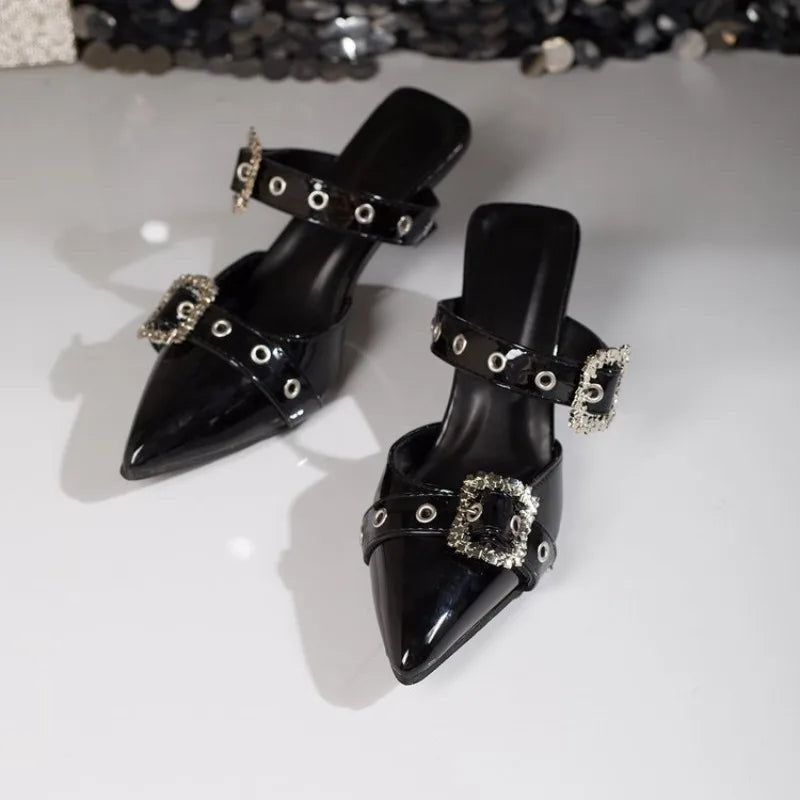 Punk Goth Metal Buckle High Heels Women's Sandals SummerPointed ToeParty Shoes Fashion Womens Pumps Shoes
