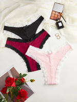 3pcs/Set Women's Low-Rise Triangle Panties French Lace Patchwork 2-Color Briefs Thin Gusset Chic Delicate Intimate Underwear