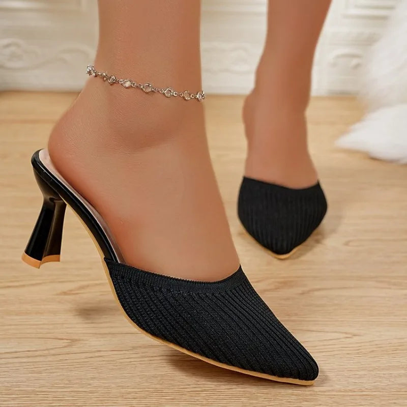 Women Baobao half slippers summer new all-in-one pointedknitted elasticsandals