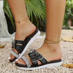 Slippers Women Platform Outside Wear Summer New Round Toe Metal Buckle Beach Sandals