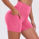 Solid Pocket Shorts Women Fitness Sports Short High Waist Yoga Short Cycling Comprehensive Training Jog Squat Proof