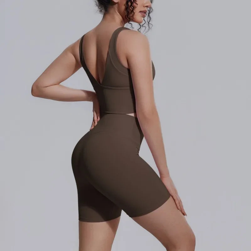 Women's Yoga Set Sports Running Fitness Beautiful Back Vest Hip Lifting Slim-Fit High Waist Shorts Training Gym Workout Suits