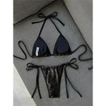 Sequins Halter Bikini Female Swimsuit Women Swimwear Two-Pieces Bikini Set High Cut Leg Padded Bather Bathing Suit Swim V8302