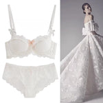 French Pure Desire Bralette AB Cup Wireless Lace Bra Set-Small Bust Push Up ComfortChubby Girl Bow Design Thin Fold Plus Size
