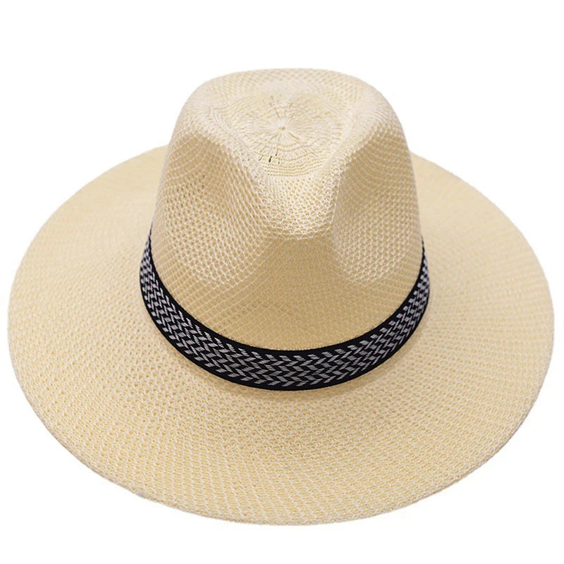 Men's Straw Woven Top Hat Wide Brim Sun Cap Summer Casual Outdoor Holiday