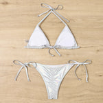 Shiny Swimwear Women Halter Bathers Bling Sequin Bikini Set Cut Out Push Up Padded Bathing Suit Thong Swimwear Glitter Biquini