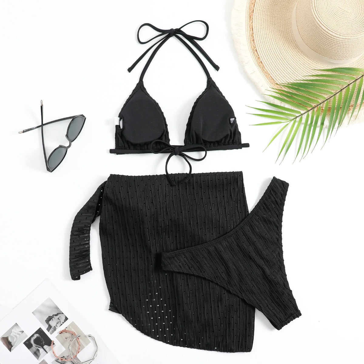 2026 New 3 Pieces Set Swimsuit Women Thong Swimwear Sexy Micro Bikini Set With Sarong Skirt White Beachwear Bathing Suit Pink