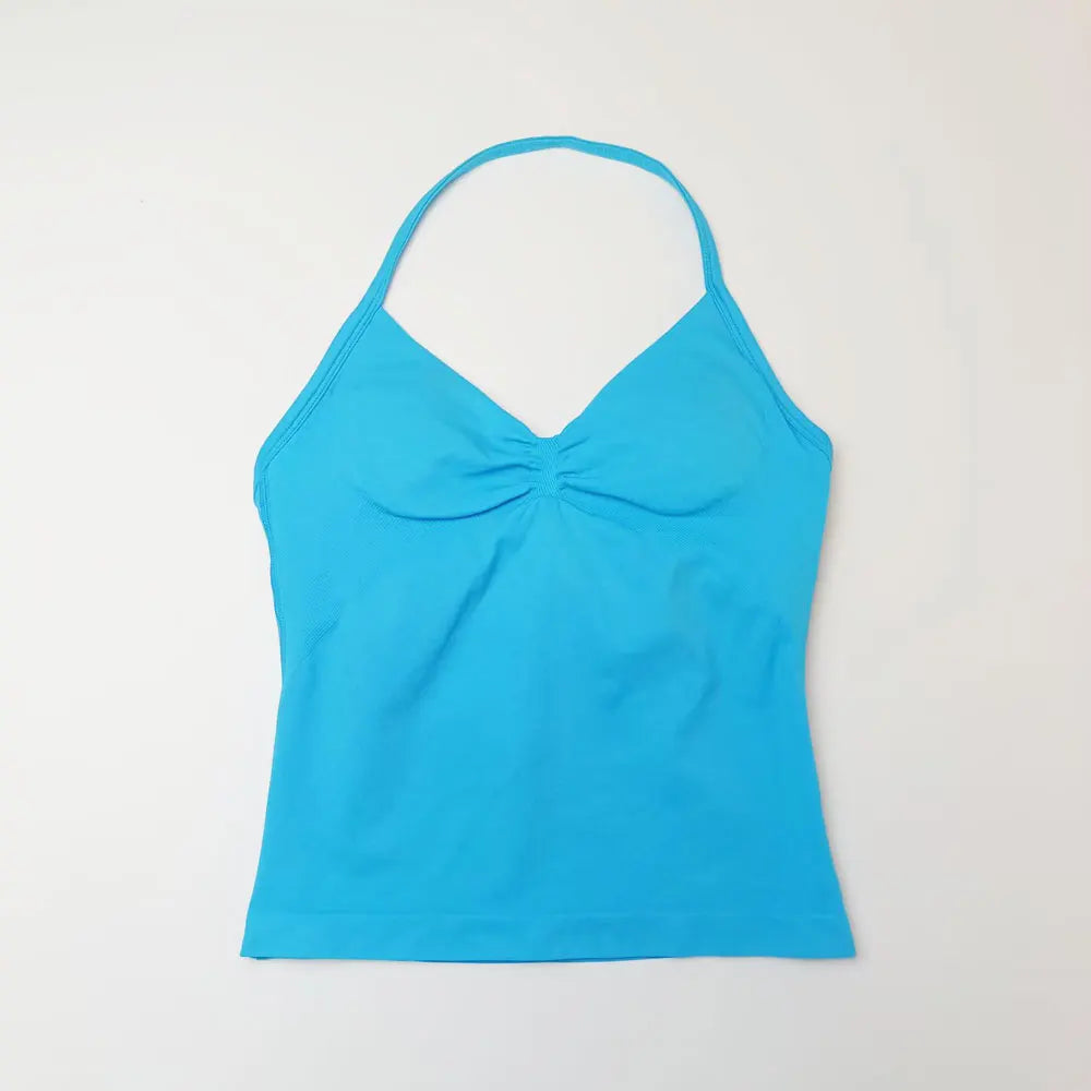 NCLAGEN Gym Longline Strappy Top Women Seamless Yoga Tank With Removable Pads V Neck Workout Clothes Sports Running Fitness Vest