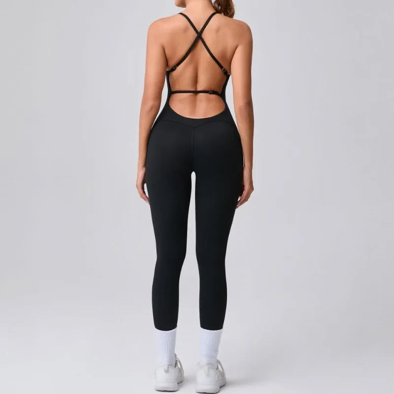 Women's Yoga Jumpsuits Sports Fitness Hip-lifting Cross Beauty Back Adjustable Straps One-piece Training Workout Gym Bodysuits