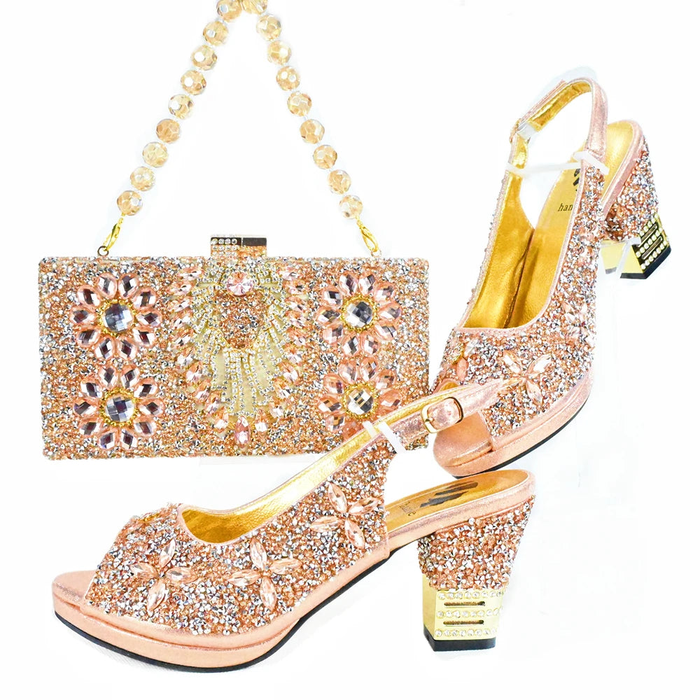 Doershow Italian Shoes And Bag Sets For Evening Party With Stones Italian Leather Handbags Match Bags! HJK1-26