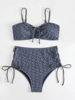 Sexy Drawstring Side High Waist Bikini Set 2025 Women Solid White Hole Out Push Up Swimsuit Beach Bathing Suit Holiday Swimwear