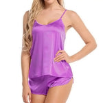 Women Satin Pajama Shorts Sets Mujer Strap Sleeveless Sexy Sleepwear Suit 2PCSV-Neck Cami Top Short Lingerie Female Nightwear