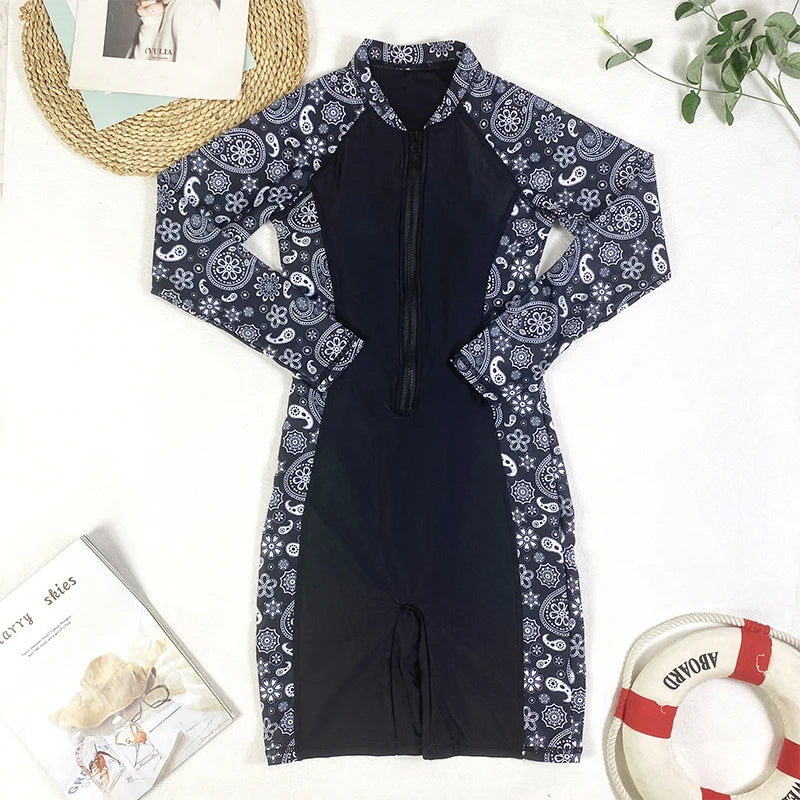 Women's Long Sleeve Rashguard Swimsuit One Piece pro Sports 2025 Femme Swimwear Boyleg Knee-Length Surf Beach Wear Bathing Suit