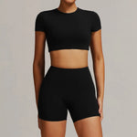 Women 2PCS Yoga Suit Sports Gym Set Tracksuit Workout Long Sleeve Shirt Fitness Flared leggings Short sleeve shorts running suit