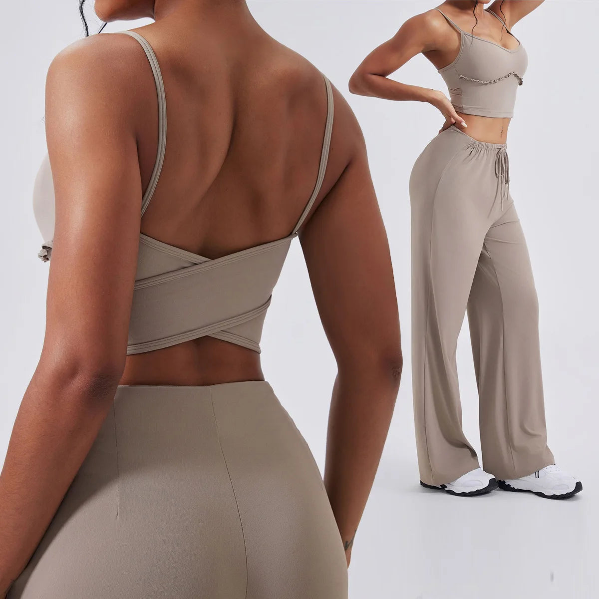 Yoga Set Sports Outfits Women Clothes Fitness Tracksuit Gym Loose straight-leg pants Workout Female Bra New Yoga Suit Sportswear