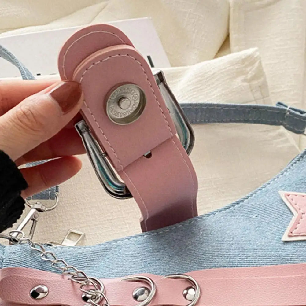 Fashion Women's Handbags Denim Stars Pattern Cool Girls Underarm Bag Female Small Shoulder Hobo Bags Chain Tote Bag