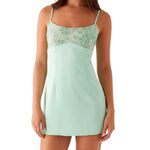 Women Stylish Sequin Flower Embroidered Square Neck Spaghetti Strap Dress Solid Color Party Club Mini Cami Dresses