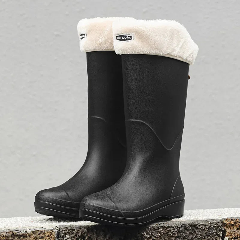 Women's Rain Boots Anti Slip Thick Soles Outdoor Long Tube Rain Boots Waterproof Fashion Wear-resistant Kitchen Women's Boots
