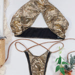 Bikini 2026 Sexy Bronzing Snakeskin Bandage Cross Halter Swimwear Swimsuit Women Bikinis Set Bathing Suit Beach Bikini Female