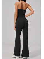 V-neck Yoga Sets Women Seamless Slimming Sports Tank Top High Waist Wide Leg Pants Fitness Suit Outwear Gym Running Tracksuit