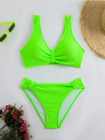 2026 Summer New Women's 2 Piece Swimsuit Solid Color High Waist Bikini Set V-neck Backless Beach Vacation Bathing Suit Swimwear