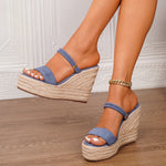Big Size 43 Summer Mules Platform Slides Espadrilles Sandals Women 11.5 Super High Heels Wedges Shoes Comfy Walk Outdoor Slipper
