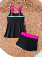Black White Patchwork Tankini Set Swimwear Women 2026 Double Strap Push Up Tank Top High Waist Pocket Short Two Piece Swimsuit