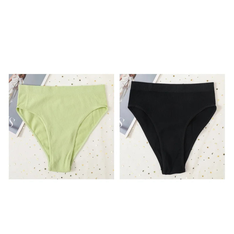 2Pcs/Set Seamless Panties High Waist Briefs Women High Leg Cut Panties Female Underpants Sexy Lingerie Solid Color Underwear S-L