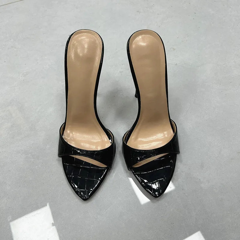 12cm Glossy Colorful mixed colors open pointed toe 12cm super high thin heels slip on outdoor sexy women sandals