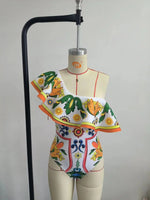 2024 Women Swimwear 2PC Cover-up Swimsuit Ruffle Solid Printed Deep V One-piece Monokini Kimono Bikini Suit Summer Beachwear
