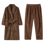 Men Women Jacquard Coral Fleece Bathrobe Autumn Winter Thick Warm Couple Sleepwear Soft Plush Loose Indoor Home Loungewear