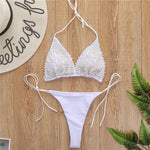 Halter Luxury Pearl Bikini Mini Micro Bikinis Female Swimsuit Women Swimwear Two-pieces Bikini Set Bather Bathing Suit Swim Lady