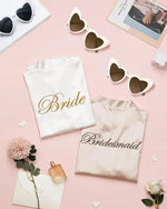 7 Pcs Bride Bridesmaid Robe Sets for Wedding Bridal Party Satin Robes Maid of Honor Robe with Heart Shaped Sunglasses