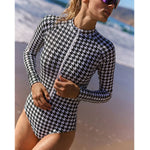 Black and Print One Piece Swimsuit Long Sleeve Swimwear Women Bathing Suit Retro Swimsuit Vintage One-piece Surfing Swim Suits