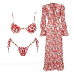 Floral 3Pcs Bikinis Sexy Women Swimsuits Female Push Up Swimwear Micro Bikini Set Bathingsuit Swim Suit Beachwear Print Biquini