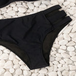 Solid Color Black Two Piece Swimsuit for Women Sexy Underwire V-neck Suspender Backless Bikini Set High Waist Beach Swimwear