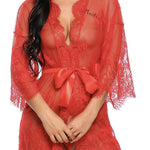 Romantic Lace Robe Set Women Sheer Floral Babydoll Lingerie Nightwear Belt Elegant Bridal Boudoir Sleepwear Mesh Nightgown