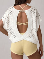 Summer Back Hollow Out Yoga T Shirts Women Polka Dot Print Short Sleeve Loose Sports Cover Up Breathable Training Fitness Tops