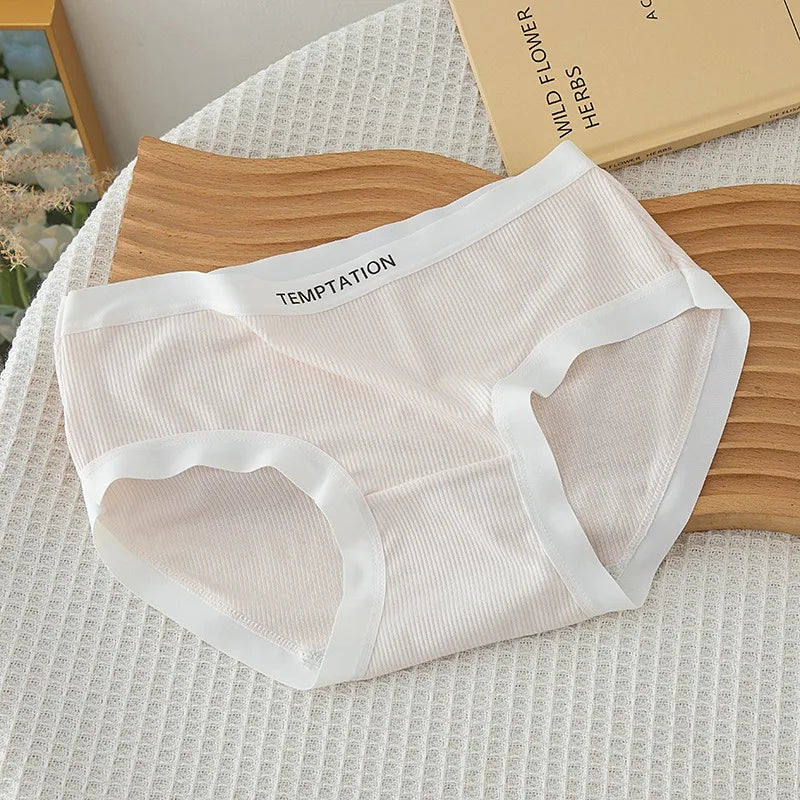 1 Pack Women's Ribbed Mid-Rise Panties Simple Letter Waistband Underwear 5 Colors Briefs Soft Breathable Comfort Fit Lingerie
