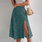 Women Summer Skirt Slit A-line High Waist Floral Print Loose Dress-up Elegant Breathable Lady Midi Skirt Female Clothes