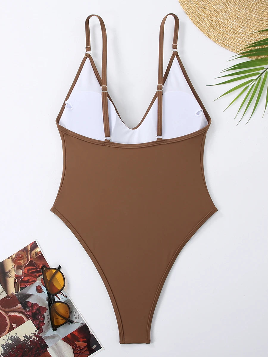 2026 Sexy Solid Swimsuit One Piece High Cut Swimwear Women V neck Backless Bathers Bathing Swimming Swim Suit Female Beachwear