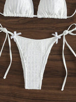 2026 New Solid White 2 Piece Swimsuit Sexy Bow Push Up Bra Triangle Bikini Set Beach Lace-up Thong Bathing Suit Micro Swimwear