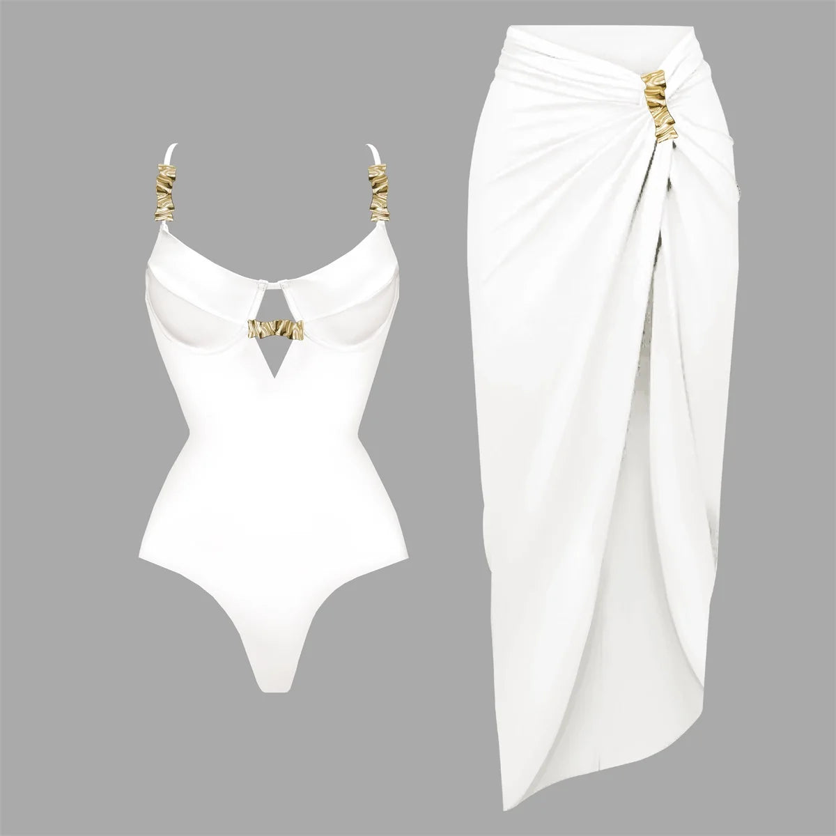 3Pc Push Up Bikini With Cover Up Women Sexy Swimsuit Female Swimwear Bandeau Biquini Shiny Button Bathingsuit Bodysuit Beachwear
